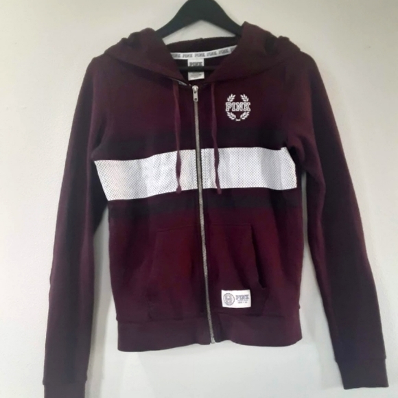 🏝🌺Pink Victoria's Secret Maroon Small Hoodie Jacket Sweater - Picture 3 of 11